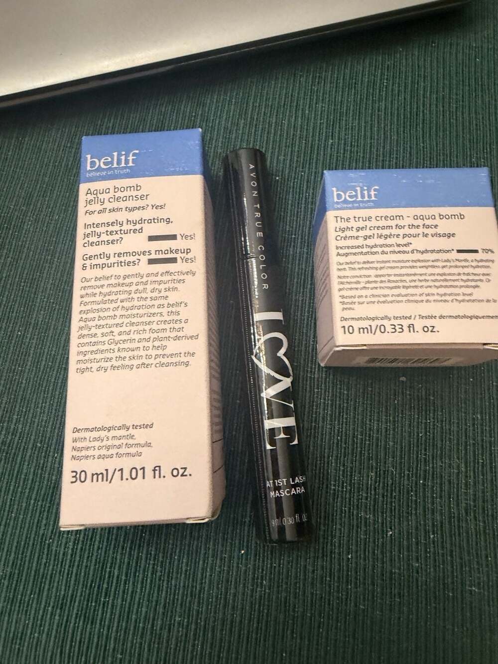 Belif Aqua Bomb Jelly Cleanser & Aqua Bomb 10ml Skincare Bundle plus black masca